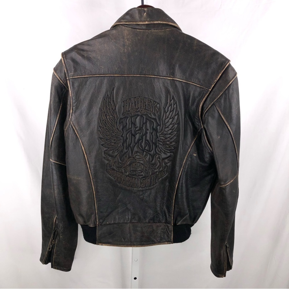 Harley Davidson Riders Men's Size XS Genuine Leather Brown D Pocket Jacket